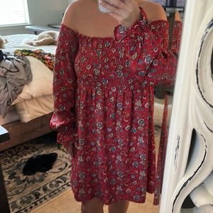 Off the shoulder red paisley dress